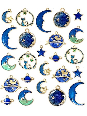 24 件什錦鍍金琺瑯貓月亮星星天體吊墜 DIY 適合耳環項鍊手鍊珠寶製作和工藝