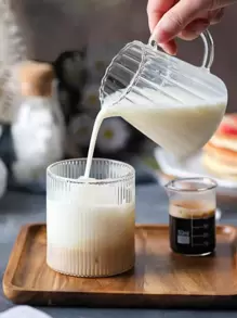 X WOTP 1 件透明玻璃牛奶杯，玻璃垂直纹理简约咖啡杯，适合家庭返校 - 無色 - 查看 2