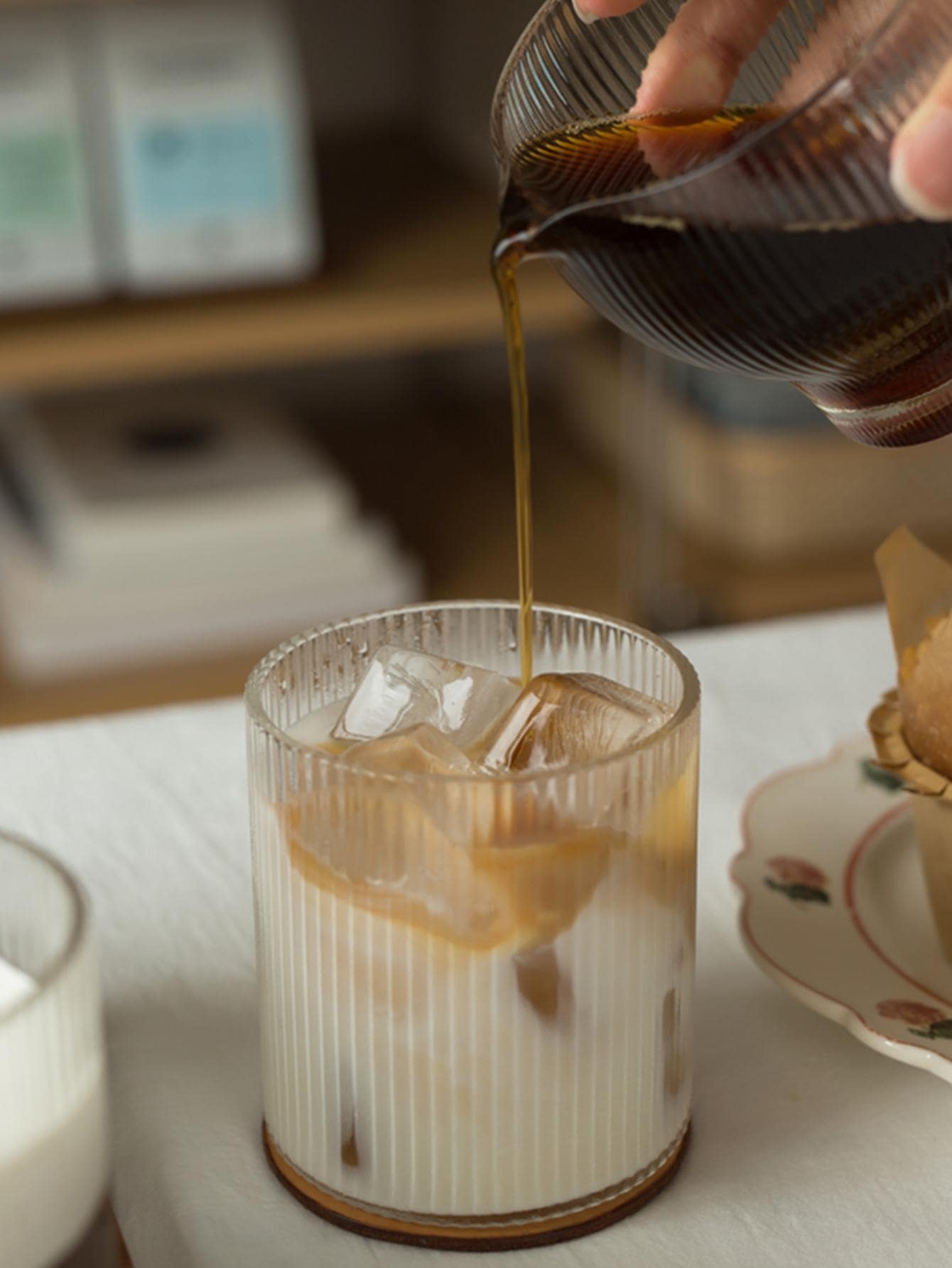 X WOTP 1 件透明玻璃牛奶杯，玻璃垂直纹理简约咖啡杯，适合家庭返校 - 無色 - 查看 1