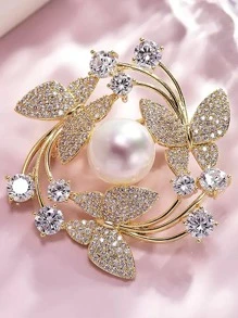 1 Pieza Broche De Diseño De Mariposa Con Strass De Aleación De Zinc Glamoroso Y Decoración De Perlas Falsas Para Mujeres Para Decoración Diaria - Dorado - Ver 11