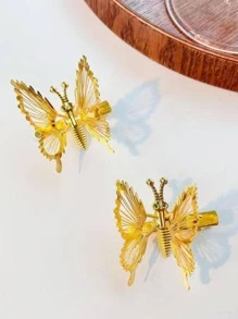 2 chiếc kẹp tóc cá sấu trang trí hình bướm - Vàng - Xem 1