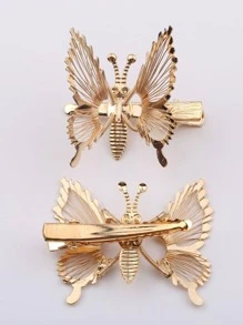 2 chiếc kẹp tóc cá sấu trang trí hình bướm - Vàng - Xem 3