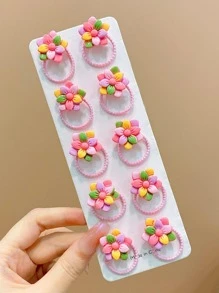 10入組女孩花朵裝飾髮圈 - 彩色 - 查看 2