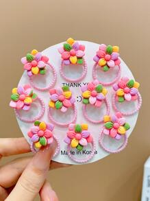 10入組女孩花朵裝飾髮圈 - 彩色 - 查看 3