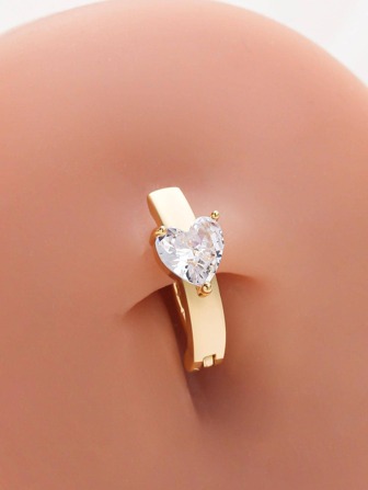 1pc Funky Stainless Steel Cubic Zirconia Heart Decor Navel Belly Ring For Women For Body Decoration Valentines