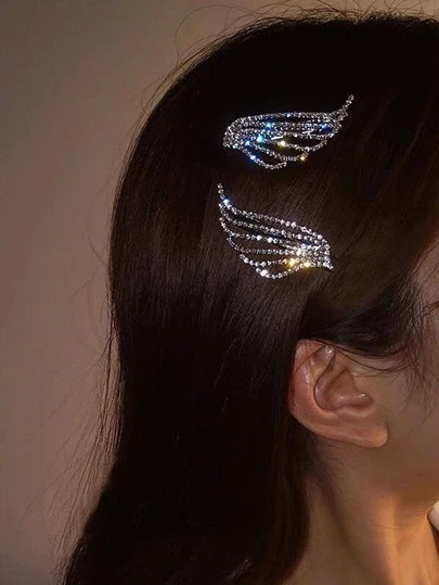 2pcs Rhinestone Wing Decor Hair Clip Elegant Claw Clips Hair Claws Hair Barrettes, School Stuff, Looks Of Party, Hair Accessories, Head Accessories, Hair Accessories For Women