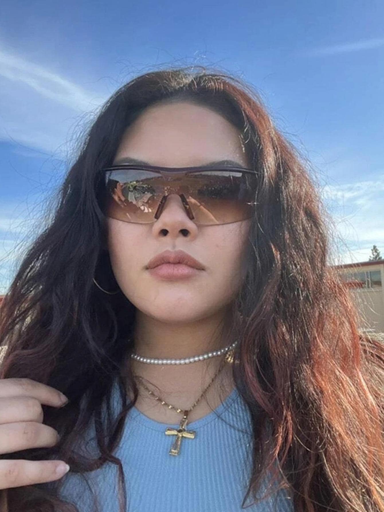 1副女士眉框漸變鏡片Y2K太陽眼鏡適合夏天 - 漸層 - 查看 1