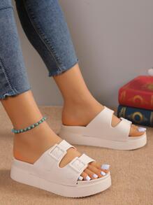 Preppy Slide cho nữ, Dép PVC có khóa trang trí - Màu be - Xem 1