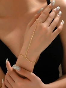 極簡連指手鏈 - 金色 - 查看 1