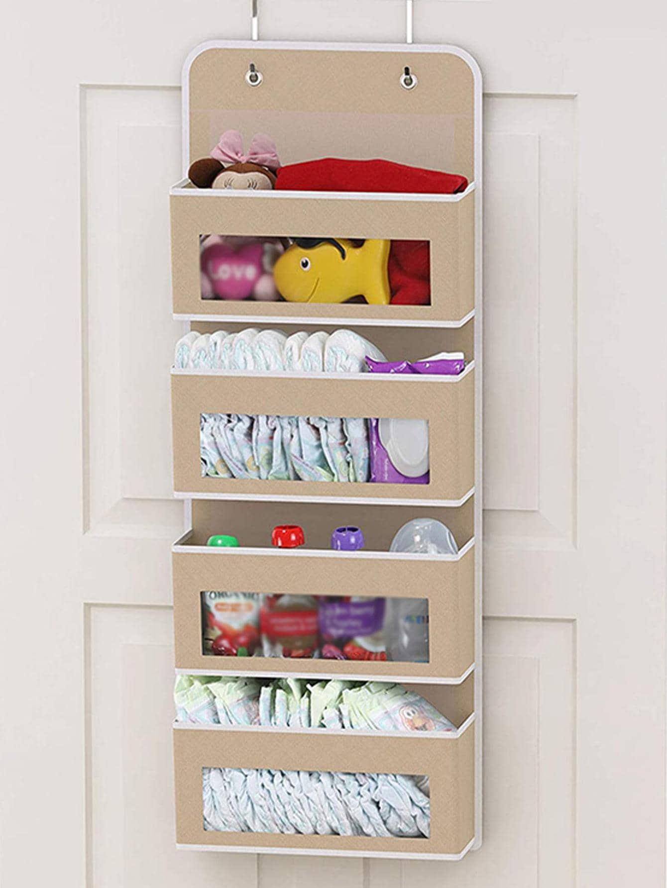 1pc 4 Grids Wall Hanging Storage Bag - Beige - View 1