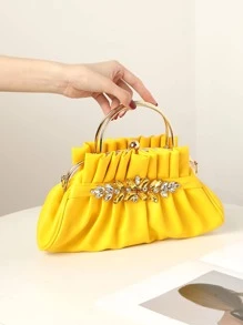 médio Bolsa pregueada decoração de strass fashionable pu - Amarelo - Ver 2