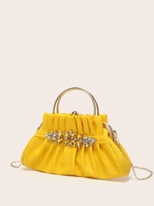 médio Bolsa pregueada decoração de strass fashionable pu - Amarelo - Ver 4