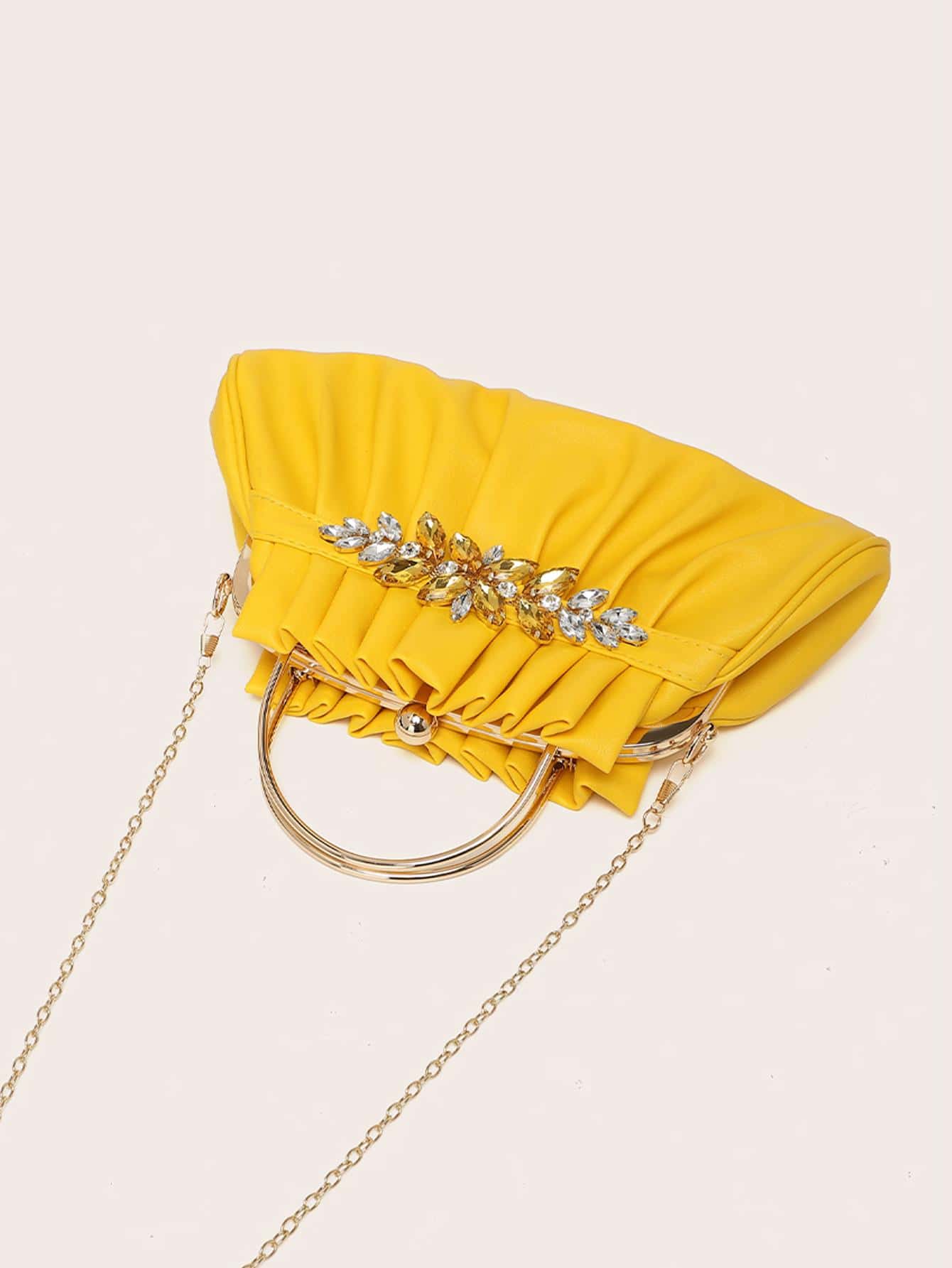 Medium Ruched Bag Rhinestone Decor Fashionable PU