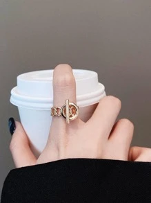 鏈條設計開口戒指 - 金黃色 - 查看 2