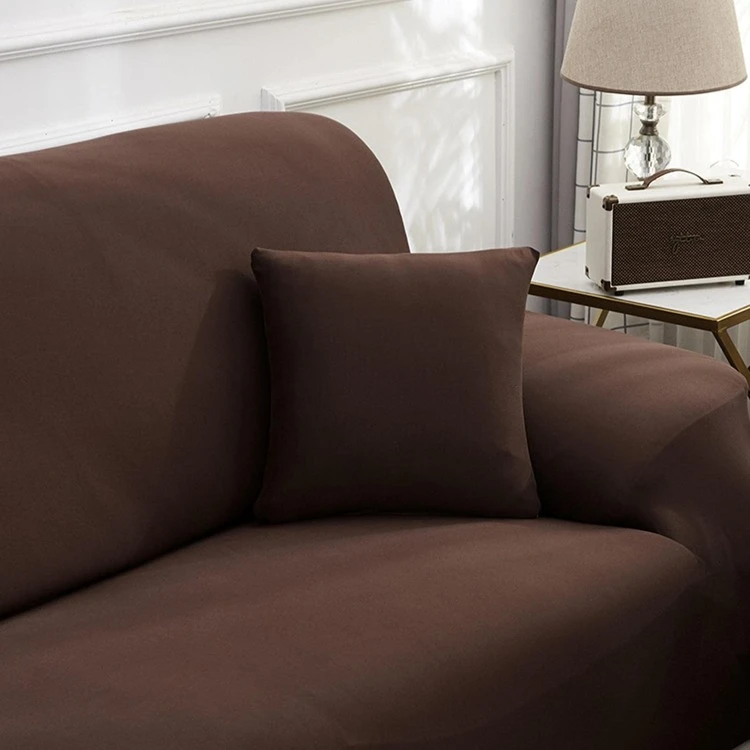2pcs Milk Silk Solid Color Sofa Cover Set [Each Size Comes With 1pc Throw Pillow Cover], High Elastic Pet-Proof & Easy Install Sofa Slipcover For 1/2/3/4-Seater Living Room Couch - Coffee Brown - View 9