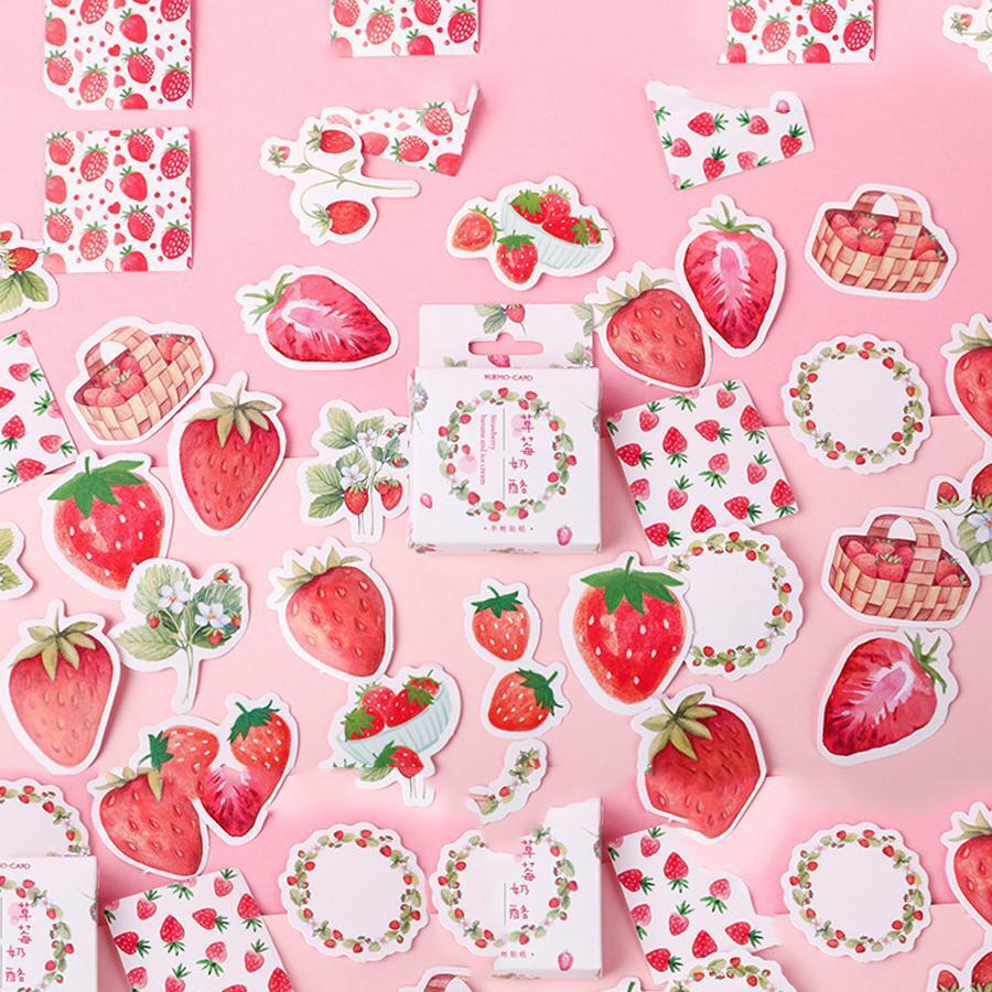 Boxed Stickers, 45pcs Creative Strawberry Cheesecake Love Theme Decorative Stickers For Journal & Envelopes Back To School