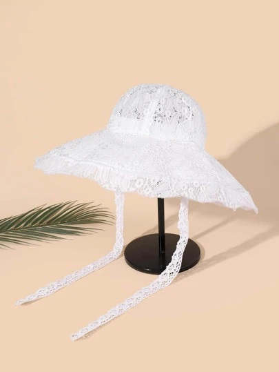 蕾絲裝飾寬邊緣帽