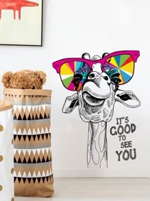 1pc Giraffe Pattern Wall Sticker,Stickers,Wall Decal, Vinyl Decal For Home Decorations,Spring Decoration Items Refresh Your Home,Rama Decoration Stickers - Multicolor - View 3