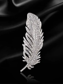 Rhinestone Feather Design Brooch - Silver - View 7