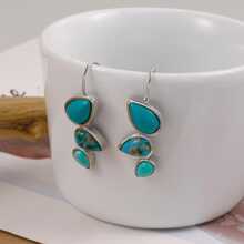 1 par Pendientes largos bohemio con turquesa para mujeres para verano vacación fiesta playa de viaje - Plateado - Ver 4
