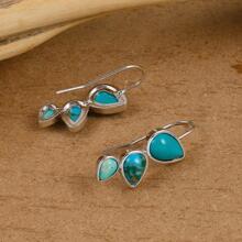 1 par Pendientes largos bohemio con turquesa para mujeres para verano vacación fiesta playa de viaje - Plateado - Ver 3