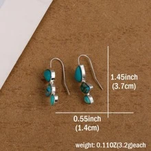 1 par Pendientes largos bohemio con turquesa para mujeres para verano vacación fiesta playa de viaje - Plateado - Ver 6