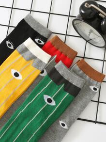 5雙男士眼睛印花休閒圓襪，春季款 - 彩色 - 查看 3