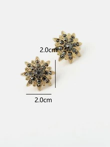 Rhinestone Flower Stud Earrings - Yellow Gold - View 5