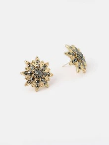 Rhinestone Flower Stud Earrings - Yellow Gold - View 4