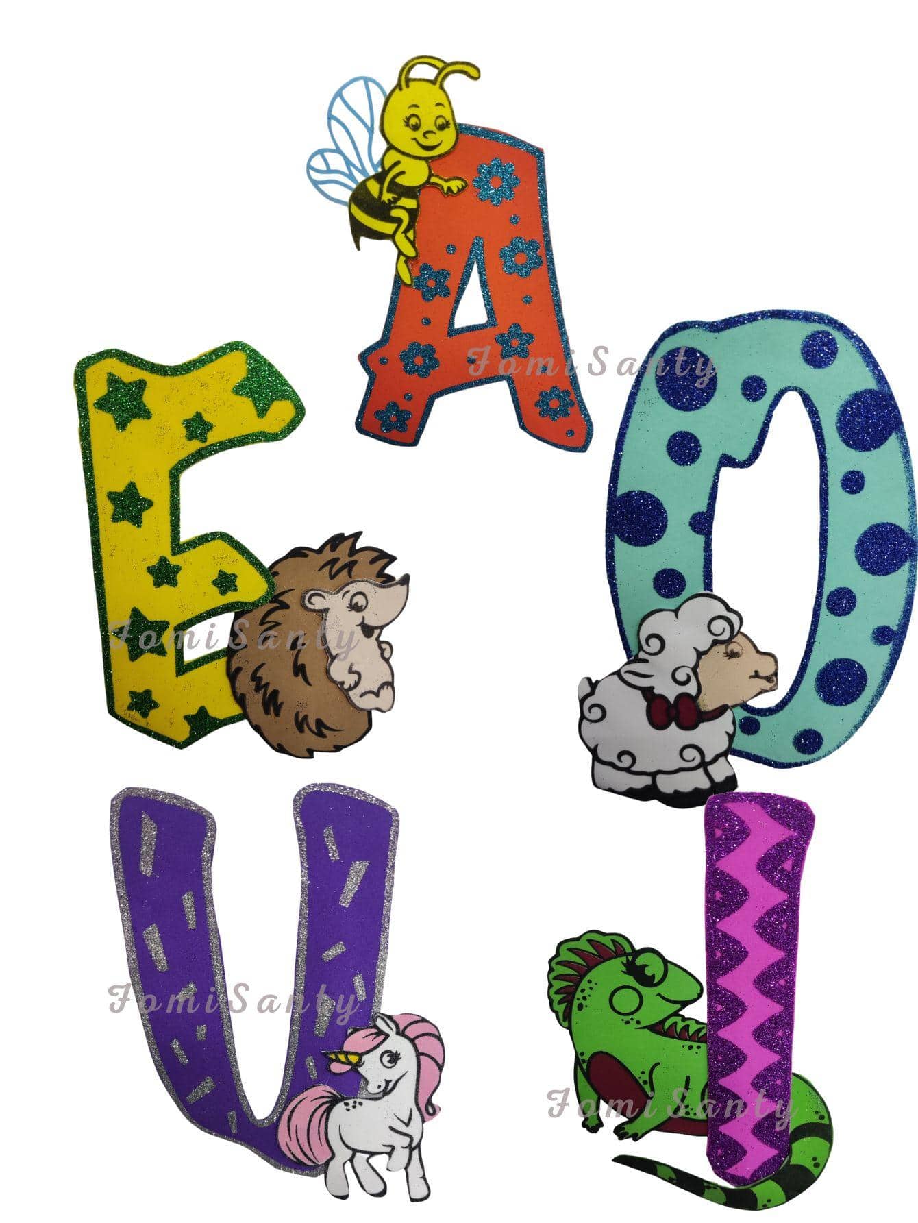 Figura De Fomi Vocales Kit Con 5 Piezas Aprendizaje Vocales de Fomy de 20cm - Multicolor - Ver 1