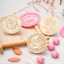 1 cái đầu tem tròn chi tiết hoa - Vàng - Xem 2