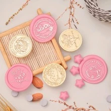 1 cái đầu tem tròn chi tiết hoa - Vàng - Xem 5