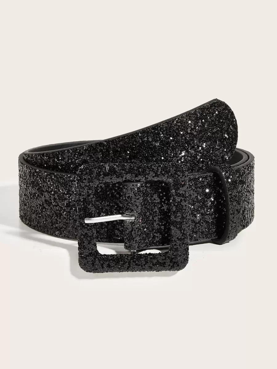 1 条女式 3.8 厘米宽 PU 腰带，表面闪亮，配有扣环，适合派对和日常穿着，万圣节、情人节、夏季、学校、秋季、万圣节