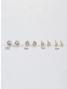 4對/套魅力四射方晶鋯石裝飾耳釘適合女士日常裝飾 - 金色 - 查看 4