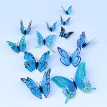 12入組PVC蝴蝶現代3D蝴蝶貼紙 - 藍色 - 查看 8