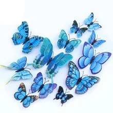 12入組PVC蝴蝶現代3D蝴蝶貼紙 - 藍色 - 查看 9