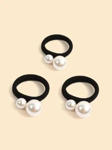 3 Stücke Frauen Haarband mit Kunstperle Dekor, Elegantes Accessoire für den täglichen Gebrauch - Schwarz - Übersicht 1