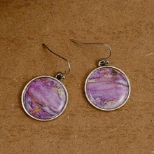 1對波西米亞圓形紫色石頭耳墜適合女士適合春天夏天裝飾用品 - 銀色 - 查看 3