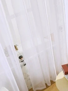 1 pieza Cortina transparente panel única unicolor transparente minimalista poliéster para casa - Blanco - Ver 4