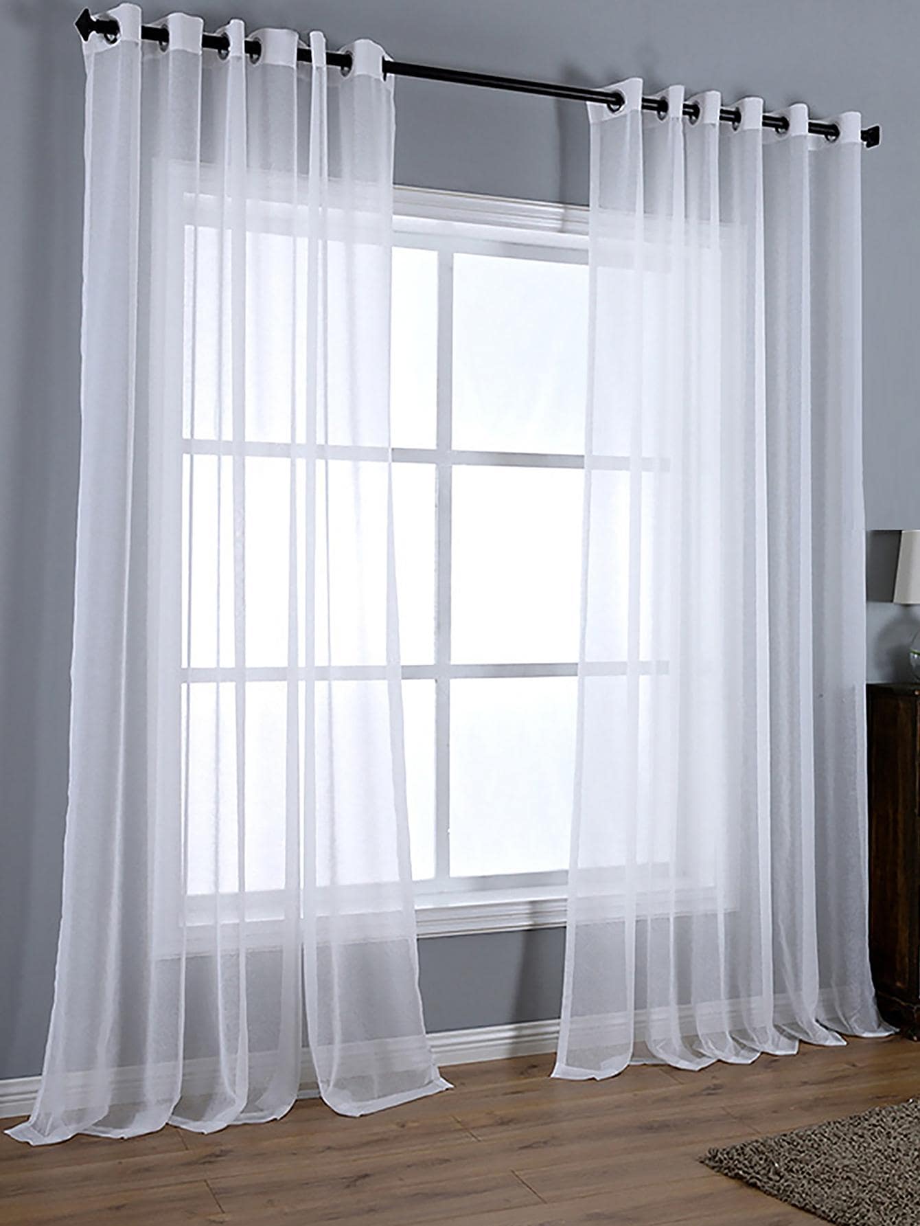 1 pieza Cortina transparente panel única unicolor transparente minimalista poliéster para casa - Blanco - Ver 1