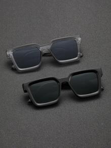 2副男士几何框时尚眼镜，适合户外海滩休闲、夏季海滩度假、户外旅行等场合。 - 黑色 - 查看 2