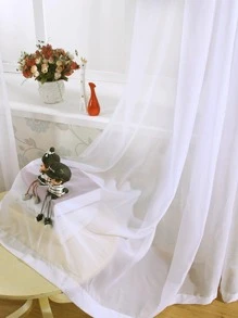 1 pieza Cortina transparente panel única unicolor transparente minimalista poliéster para casa - Blanco - Ver 3