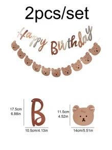 2pcs Paper Pull Flag, Modern Letter & Cartoon Bear Pattern Pull Flag For Home - Multicolor - View 2