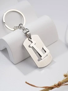男士字母細節幾何吊墜時尚鑰匙圈 - 銀色 - 查看 5