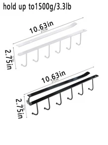 1/2 件帽架、皮带挂钩收纳架、衣柜配件收纳架（带 6 个帽钩）、无需钻孔的橱柜衣服收纳架、简易悬挂收纳架（用于皮带、领带） - 白色 - 查看 2
