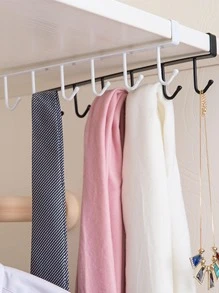 1/2 件帽架、皮带挂钩收纳架、衣柜配件收纳架（带 6 个帽钩）、无需钻孔的橱柜衣服收纳架、简易悬挂收纳架（用于皮带、领带） - 白色 - 查看 9