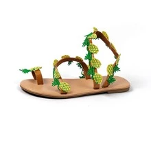 Women Pineapple Decor Thong Sandals, Vacation Summer Fabric Flat Sandals - Green - View 4