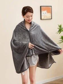 1 chiếc chăn có thể đeo mờ chắc chắn, chăn vải tối giản có thể đeo cho gia đình - Xám - Xem 3