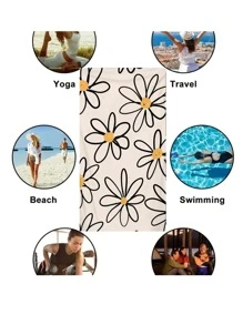 1pc Flower Print Beach Towel, Modern Microfiber Beach Towel For Outdoor
