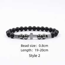 1入組交叉釘珠手環男士8mm赤鐵礦啞光串珠手鏈 - 黑與白 - 查看 5